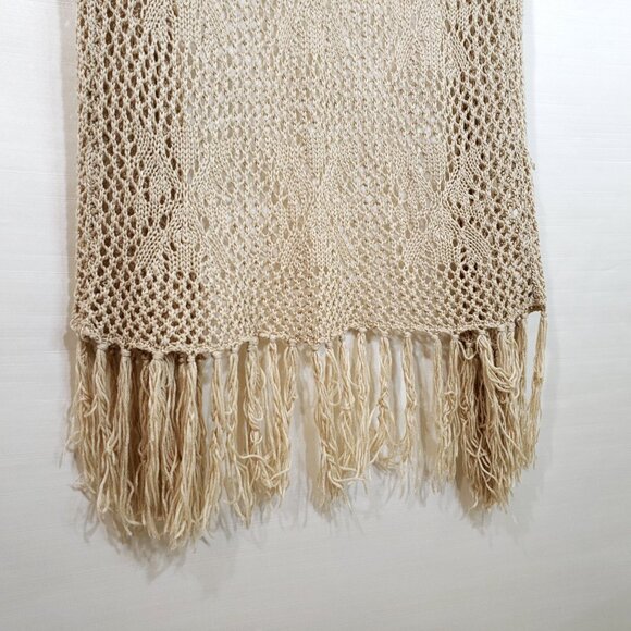 Y2K Vintage Western Boho Fringe Open Knit Duster Cardigan Sweater in light brown - Picture 7 of 7